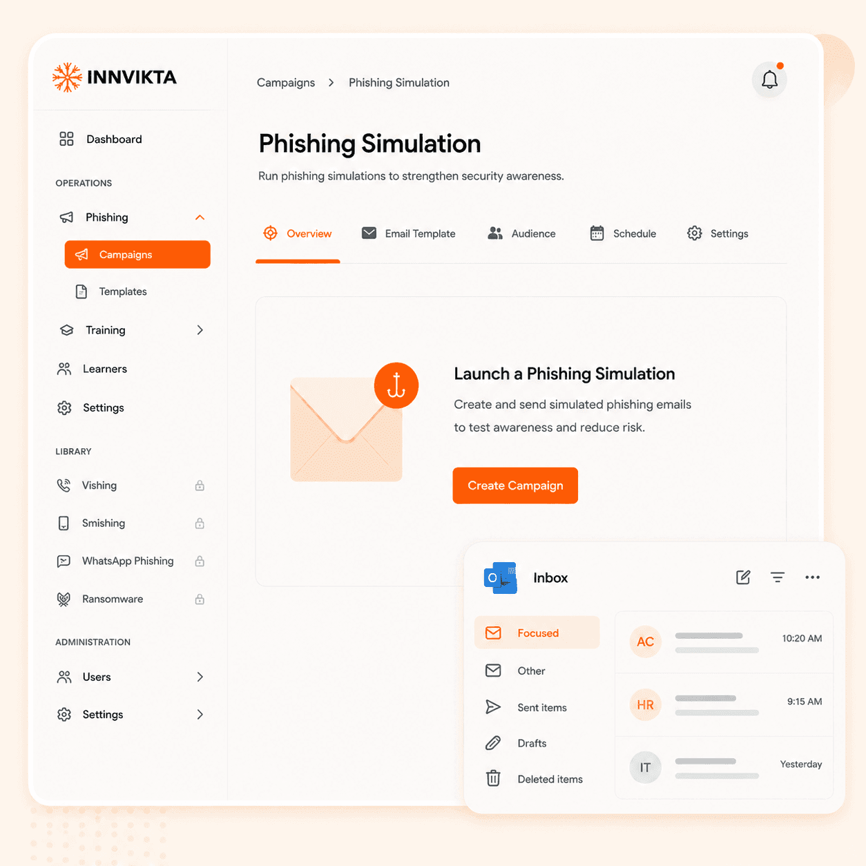 Phishing simulations mockup